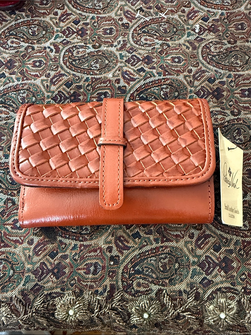 Patricia Nash Woven Leather Wallet in Brown Cognac. Brand New